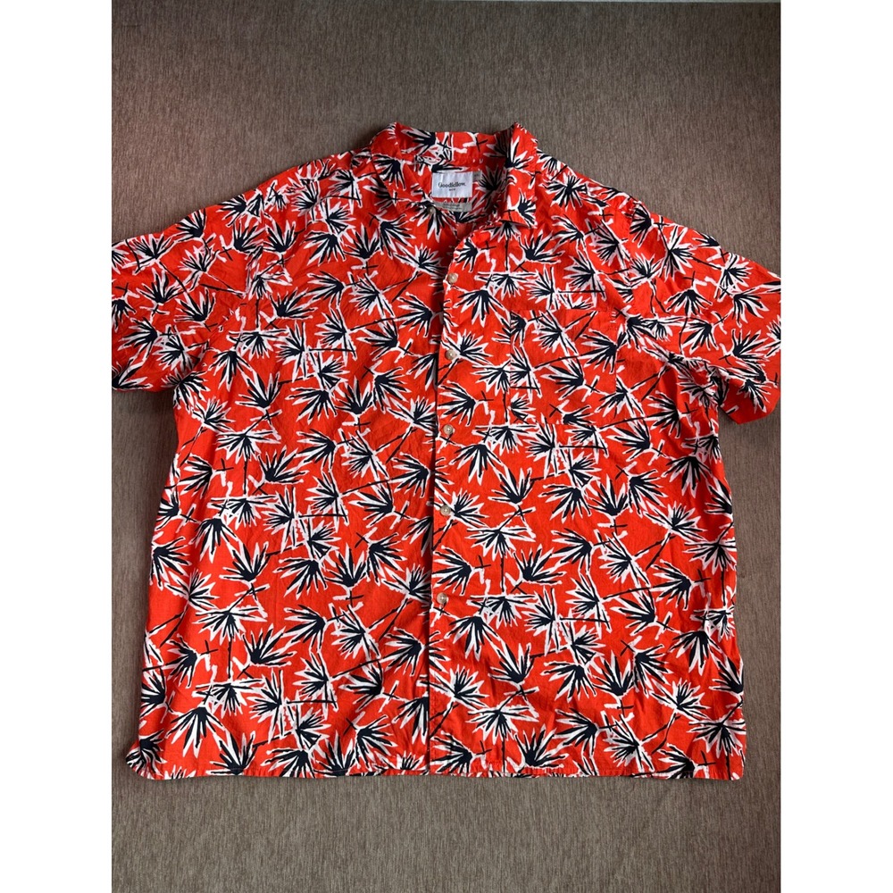 Goodfellow & Co Mens XXL Slim Red Tropical Palm Leaf Cotton Button Down Shirt